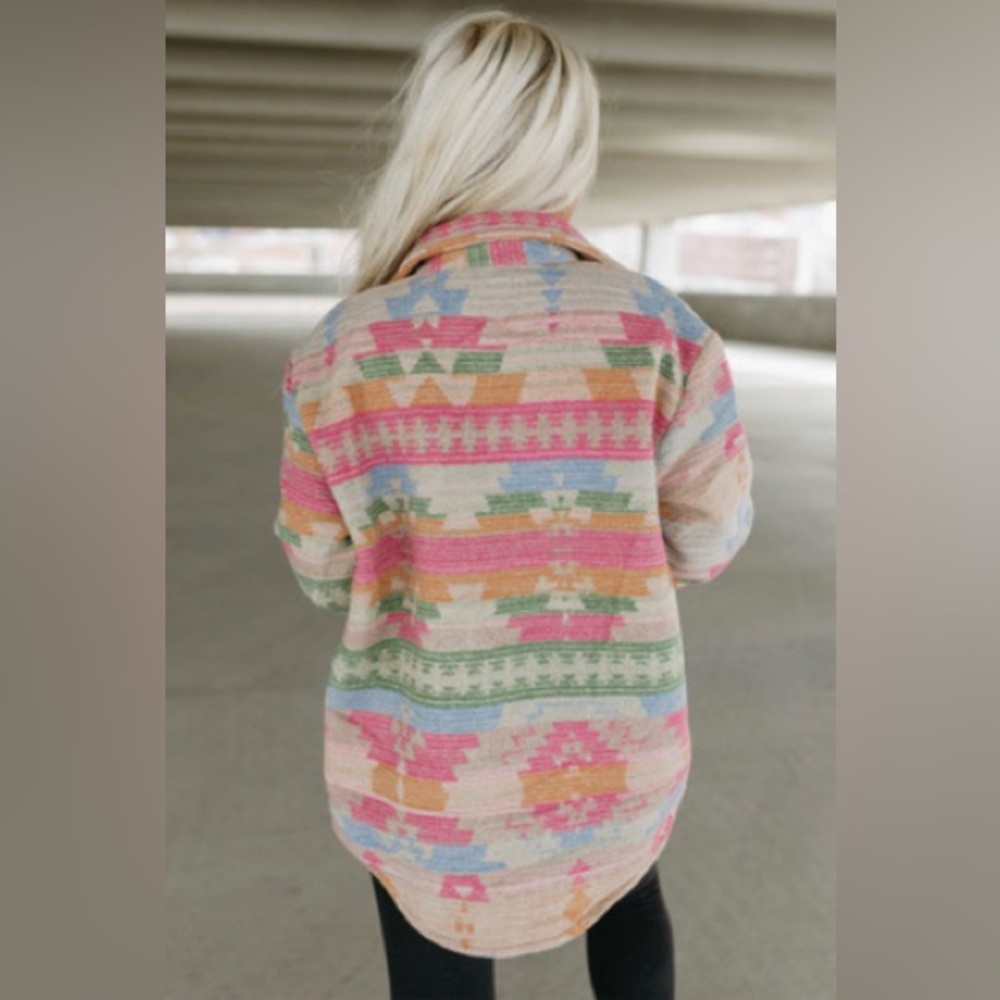 Blakely Colorful Bright Aztec Button-Up Shacket Jacket - Picture 10 of 10